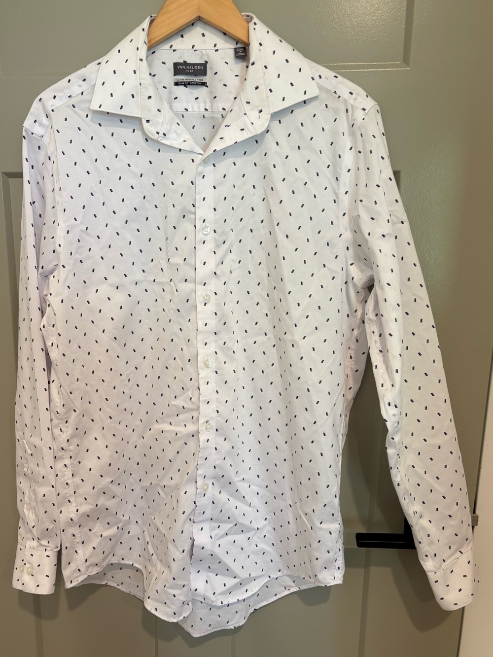 Van Heusen White Dress Shirt with Navy Micro Dot Pattern